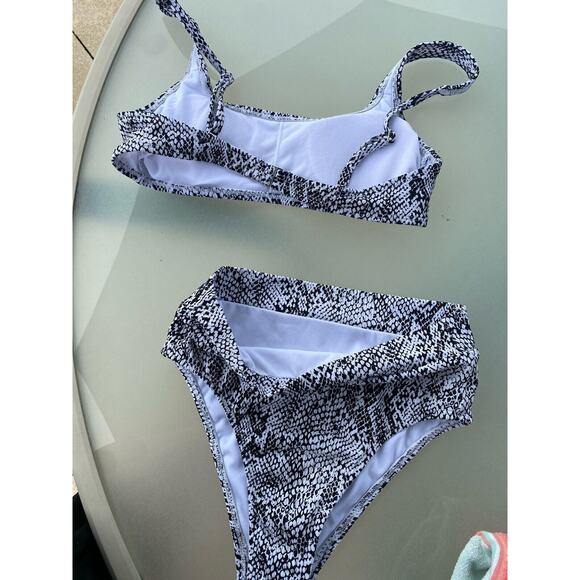 Exhilaration Black/ White Snake Print 2pc Bikini Womens MED High Waisted Bottom - Picture 3 of 6